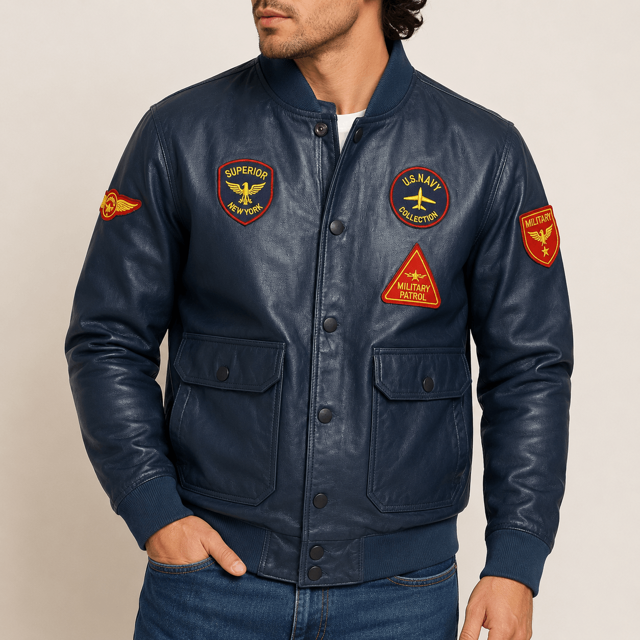 Navy Patch Bomber Jacket