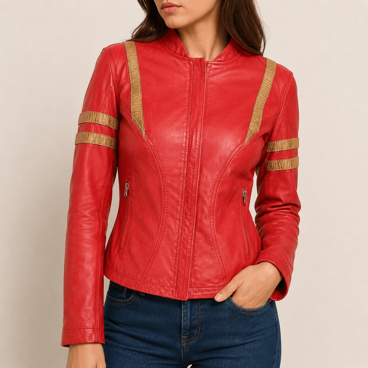 Crimson Stripe Sheep Leather Jacket